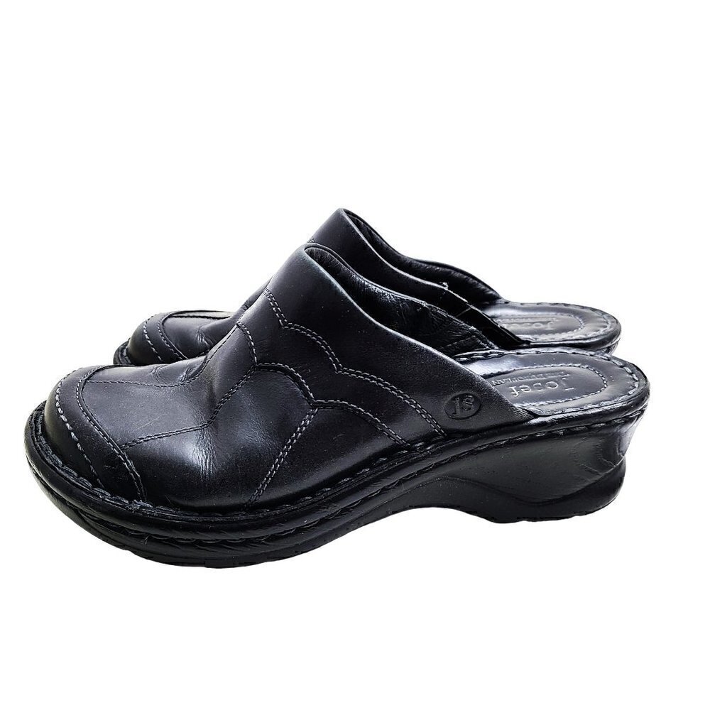 Joseph Siebel Black Leather Slip on Heeled Clog Mules - Picture 2 of 10